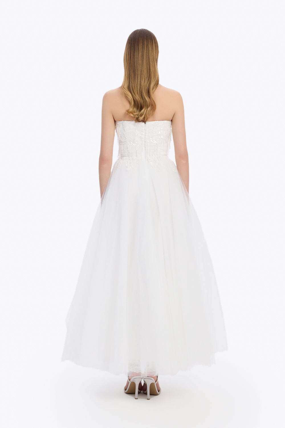 Stone Embroidered Strapless Long Evening Dress - 5131C