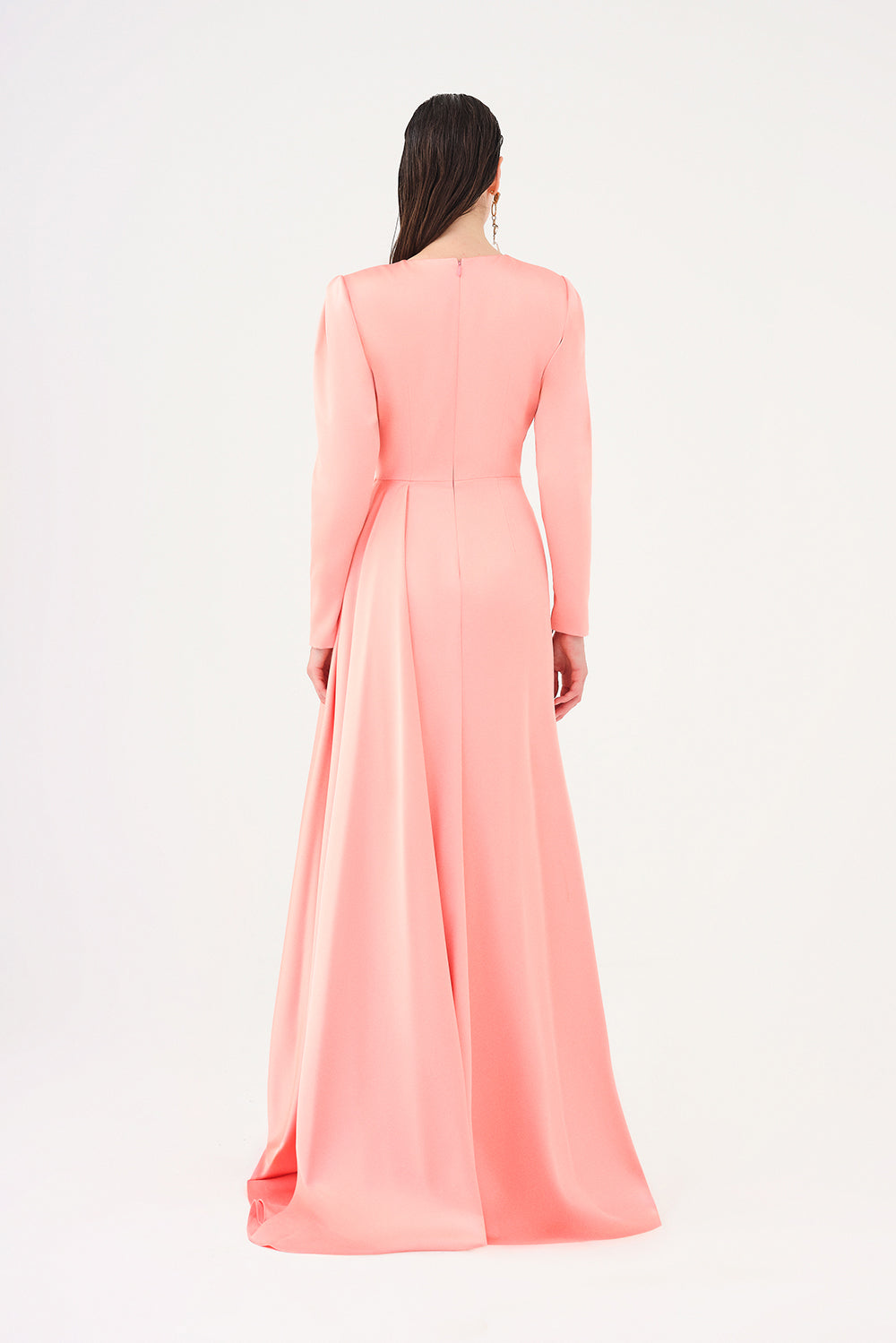 Saten Prenses Kesim Uzun Abiye Elbise - 9068C - PEMBE