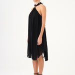 Halter Neck Brooch Detailed Pleated Mini Evening Dress - 9127C