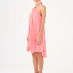 Halter Neck Brooch Detailed Pleated Mini Evening Dress - 9127C
