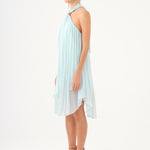 Halter Neck Brooch Detailed Pleated Mini Evening Dress - 9127C