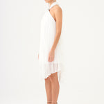 Halter Neck Brooch Detailed Pleated Mini Evening Dress - 9127C