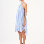 Halter Neck Brooch Detailed Pleated Mini Evening Dress - 9127C