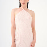 Pearl Detailed Halter Neck Midi Evening Dress - 9150C