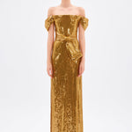 Sequined Long Evening Dress with Bow Detail - 9055C