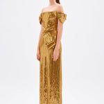 Sequined Long Evening Dress with Bow Detail - 9055C