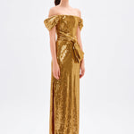 Sequined Long Evening Dress with Bow Detail - 9055C