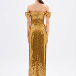 Sequined Long Evening Dress with Bow Detail - 9055C