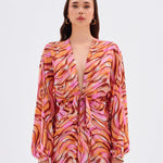 Short Evening Dress with Bat Sleeves and Tie Detail - 9199C
