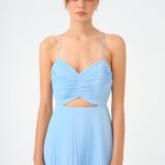 Pleated Strappy Midi Evening Dress - 9181C