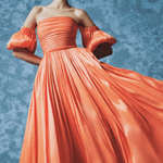 Balloon Sleeve Strapless Collar Taffeta Long Evening Dress - 9017C