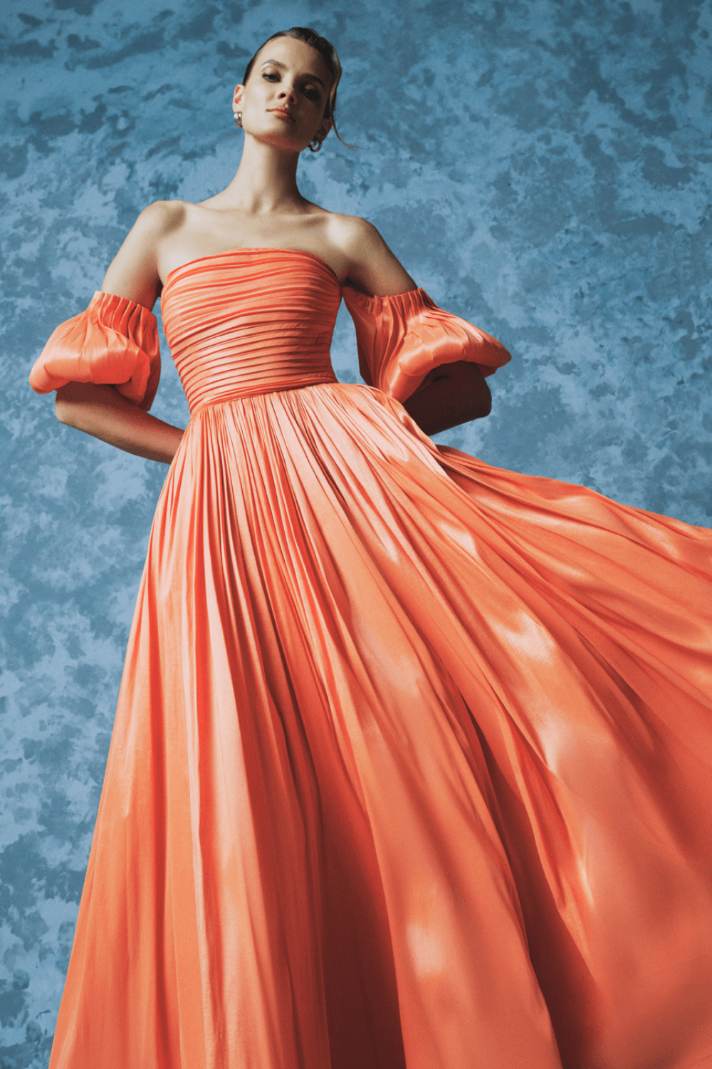 Balloon Sleeve Strapless Collar Taffeta Long Evening Dress - 9017C