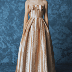 Straplez Yaka Prenses Kesim Uzun Abiye Elbise - 9050C - Şampanya