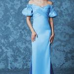 Cape Balloon Sleeve Stone Embroidered Long Evening Dress - 9084C