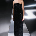 Stone Embroidered Strapless Long Evening Dress - 9202C
