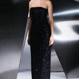 Stone Embroidered Strapless Long Evening Dress - 9202C