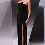 Strapless Collar Slit Satin Long Evening Dress - 9281C