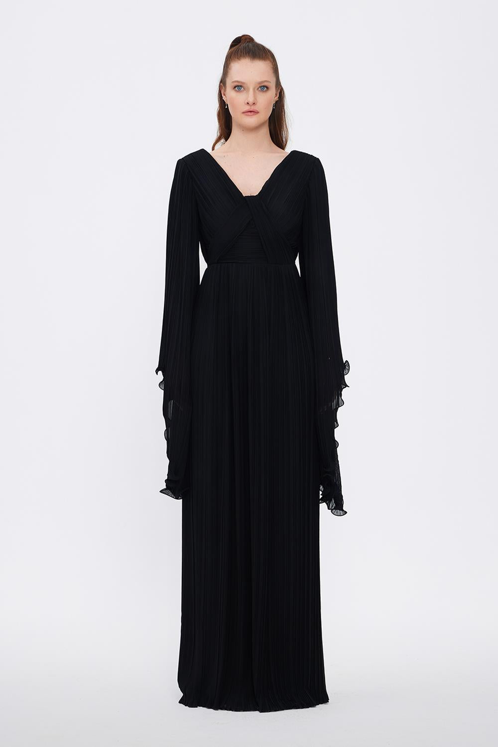 Judge Collar Bat Sleeve Long Evening Dress - 1022C