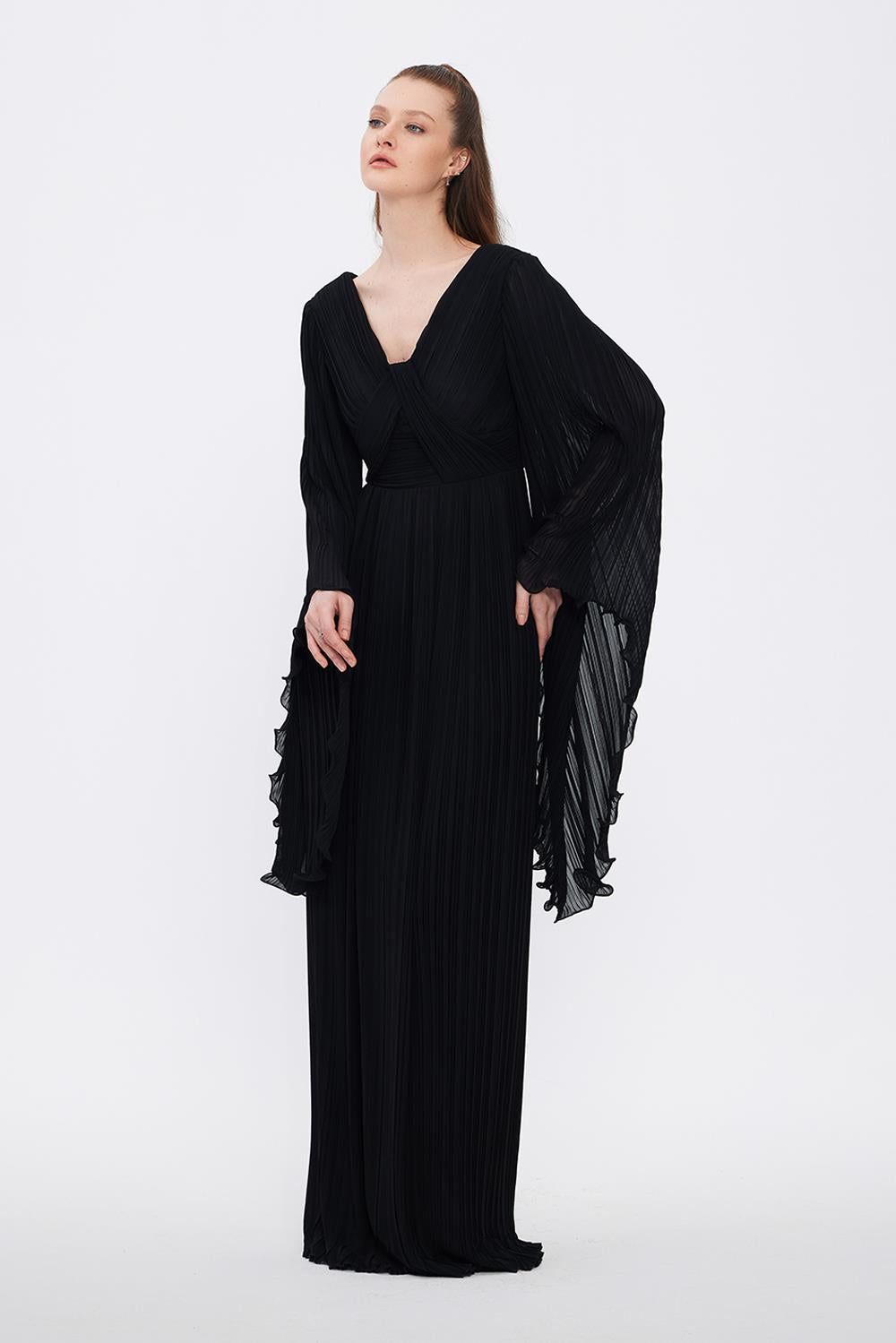 Judge Collar Bat Sleeve Long Evening Dress - 1022C