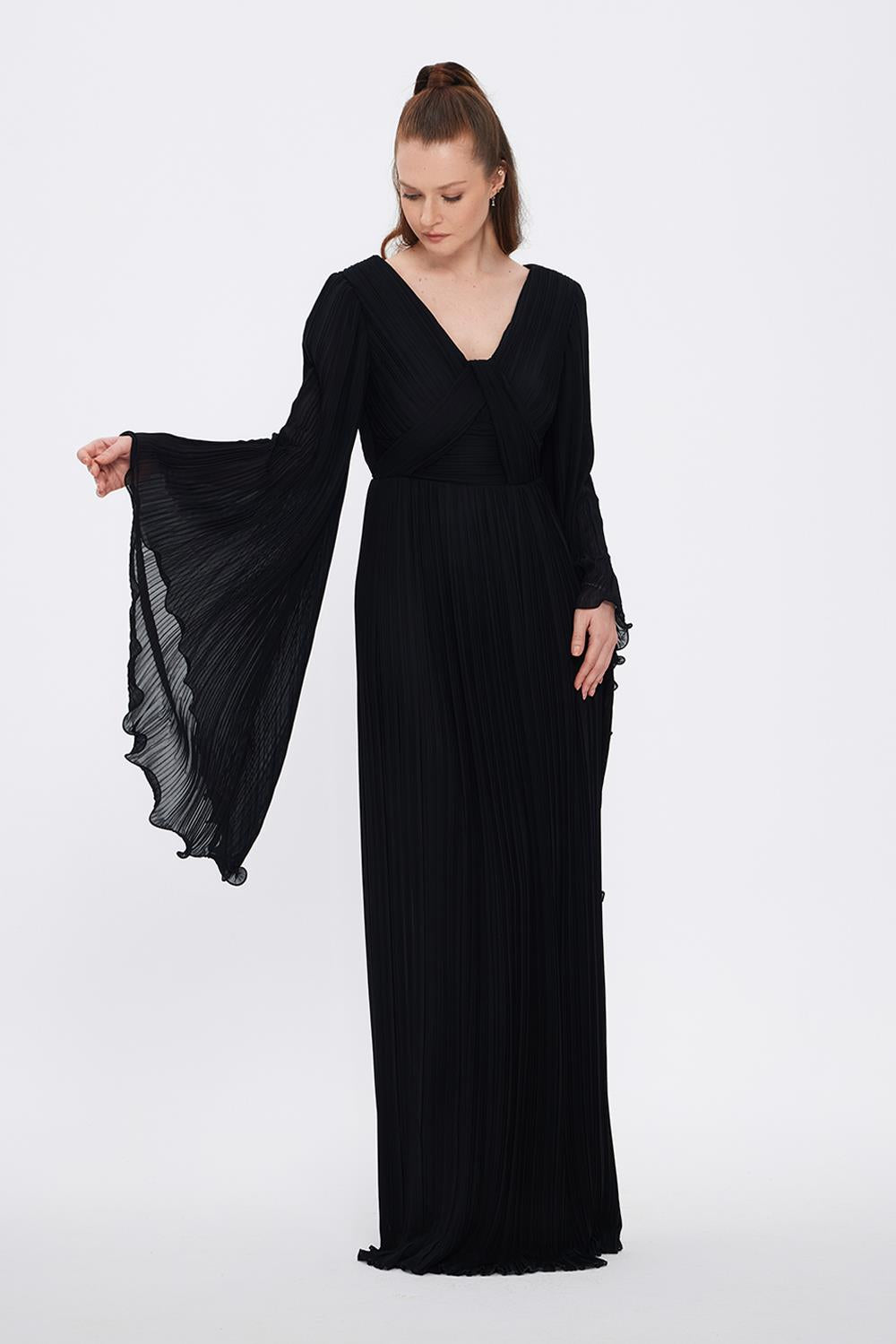 Judge Collar Bat Sleeve Long Evening Dress - 1022C