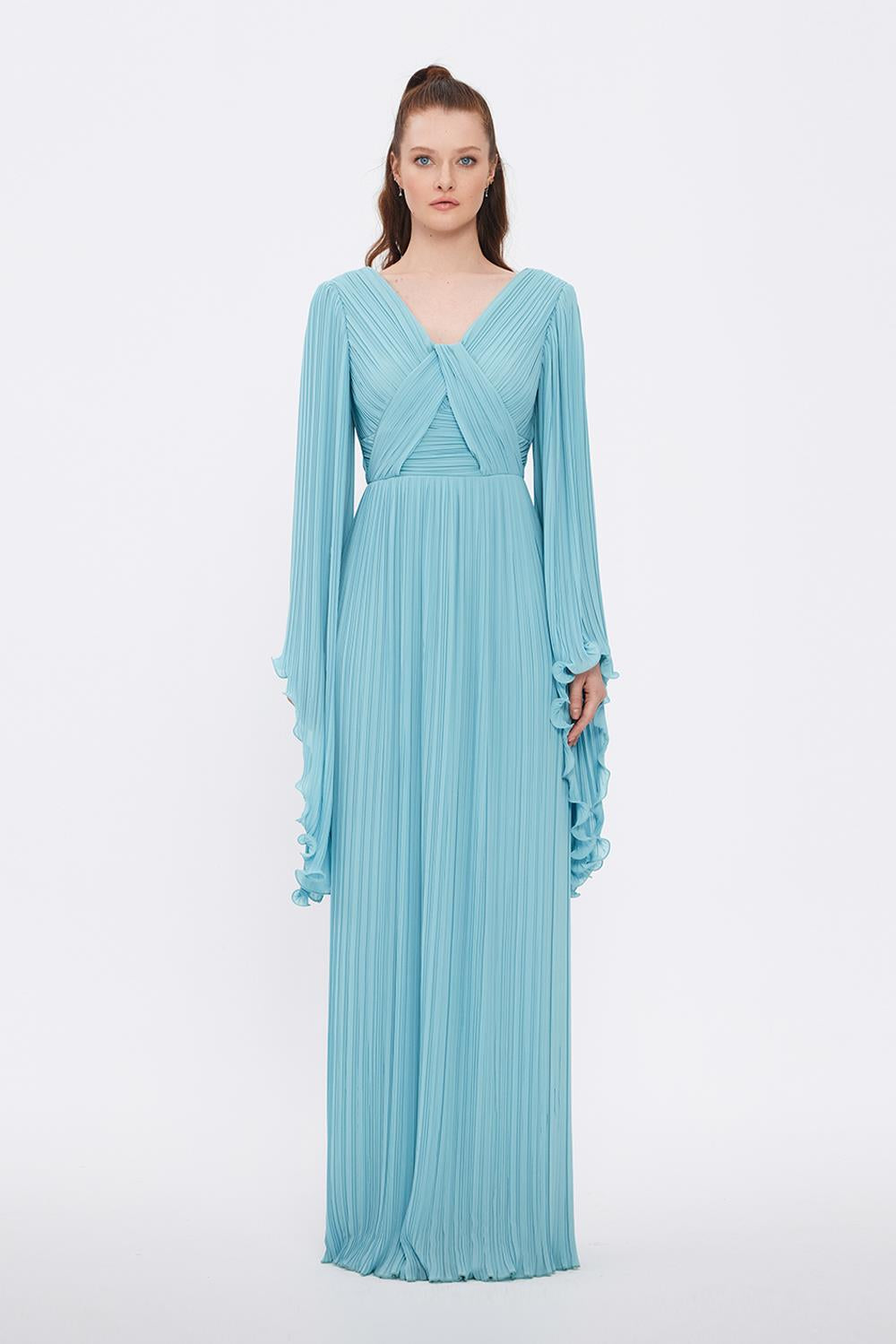 Judge Collar Bat Sleeve Long Evening Dress - 1022C