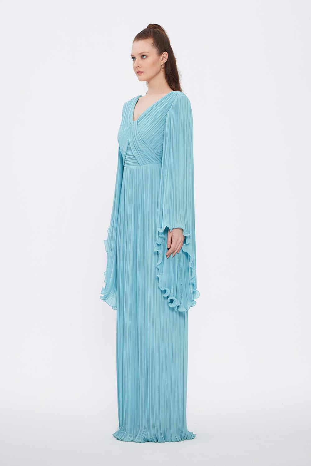 Judge Collar Bat Sleeve Long Evening Dress - 1022C