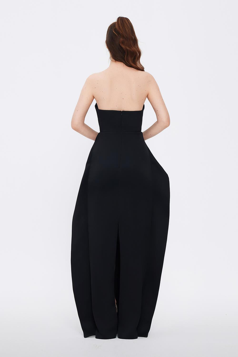 Pearl Detailed Strapless Collar Plain Evening Dress - 1025C