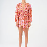 Short Evening Dress with Bat Sleeves and Tie Detail - 9199C