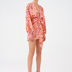 Short Evening Dress with Bat Sleeves and Tie Detail - 9199C