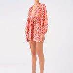 Short Evening Dress with Bat Sleeves and Tie Detail - 9199C