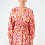 Short Evening Dress with Bat Sleeves and Tie Detail - 9199C