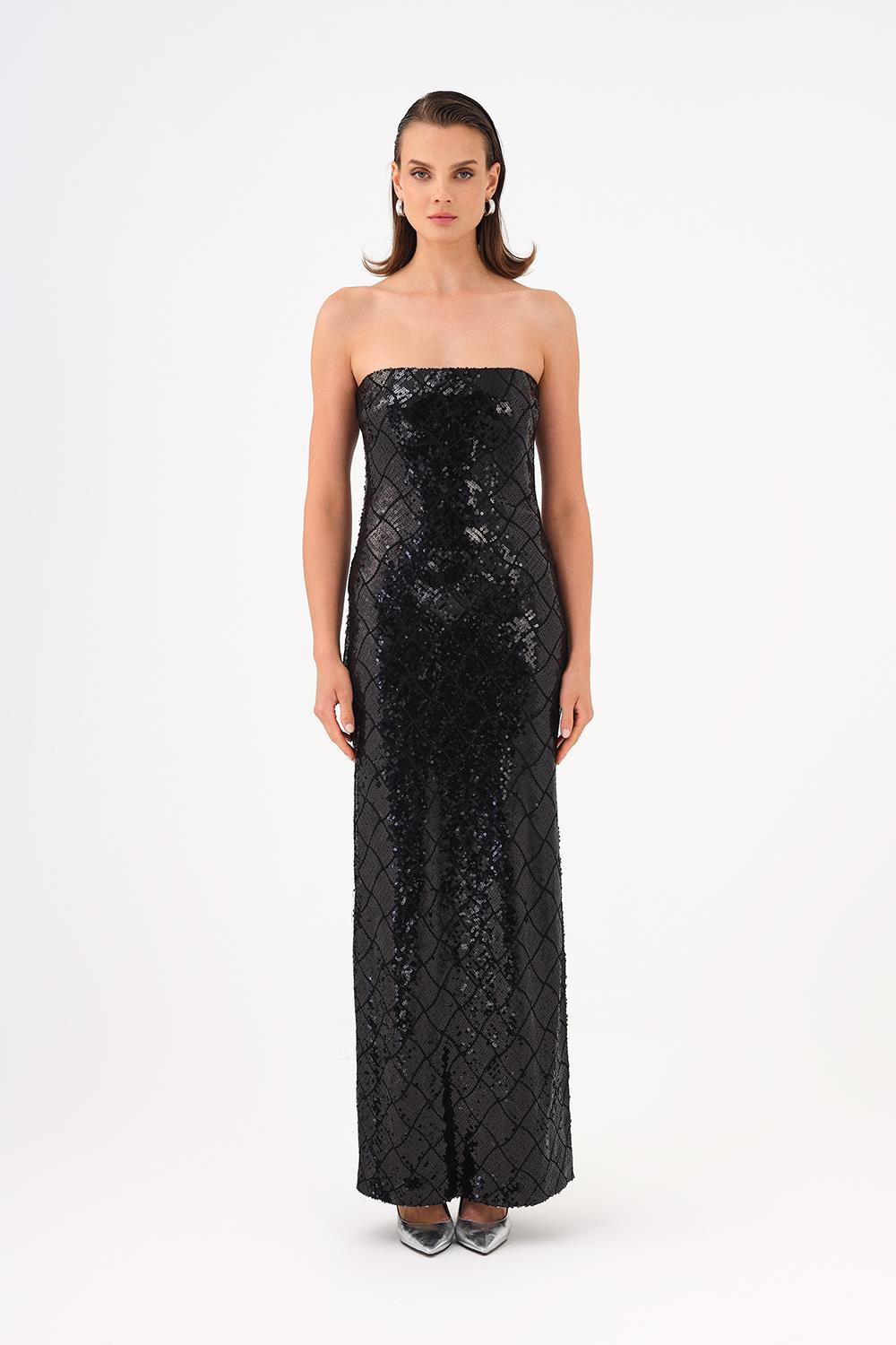 Rhinestone Sequined Strapless Long Evening Dress - 9163C