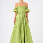 Balloon Sleeve Strapless Collar Taffeta Long Evening Dress - 9017C