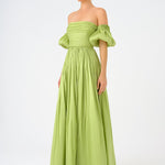 Balloon Sleeve Strapless Collar Taffeta Long Evening Dress - 9017C