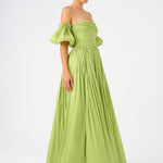 Balloon Sleeve Strapless Collar Taffeta Long Evening Dress - 9017C