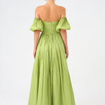 Balloon Sleeve Strapless Collar Taffeta Long Evening Dress - 9017C