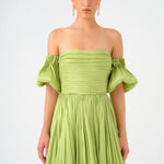 Balloon Sleeve Strapless Collar Taffeta Long Evening Dress - 9017C