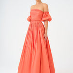 Balloon Sleeve Strapless Collar Taffeta Long Evening Dress - 9017C