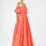 Balloon Sleeve Strapless Collar Taffeta Long Evening Dress - 9017C