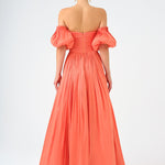 Balloon Sleeve Strapless Collar Taffeta Long Evening Dress - 9017C