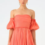 Balloon Sleeve Strapless Collar Taffeta Long Evening Dress - 9017C