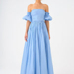 Balloon Sleeve Strapless Collar Taffeta Long Evening Dress - 9017C