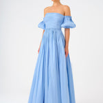 Balloon Sleeve Strapless Collar Taffeta Long Evening Dress - 9017C