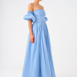 Balloon Sleeve Strapless Collar Taffeta Long Evening Dress - 9017C