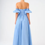 Balloon Sleeve Strapless Collar Taffeta Long Evening Dress - 9017C