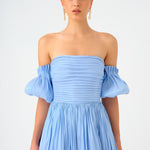Balloon Sleeve Strapless Collar Taffeta Long Evening Dress - 9017C
