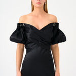 Cape Balloon Sleeve Stone Embroidered Long Evening Dress - 9084C