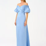 Cape Balloon Sleeve Stone Embroidered Long Evening Dress - 9084C
