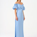 Cape Balloon Sleeve Stone Embroidered Long Evening Dress - 9084C