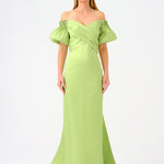 Cape Balloon Sleeve Stone Embroidered Long Evening Dress - 9084C